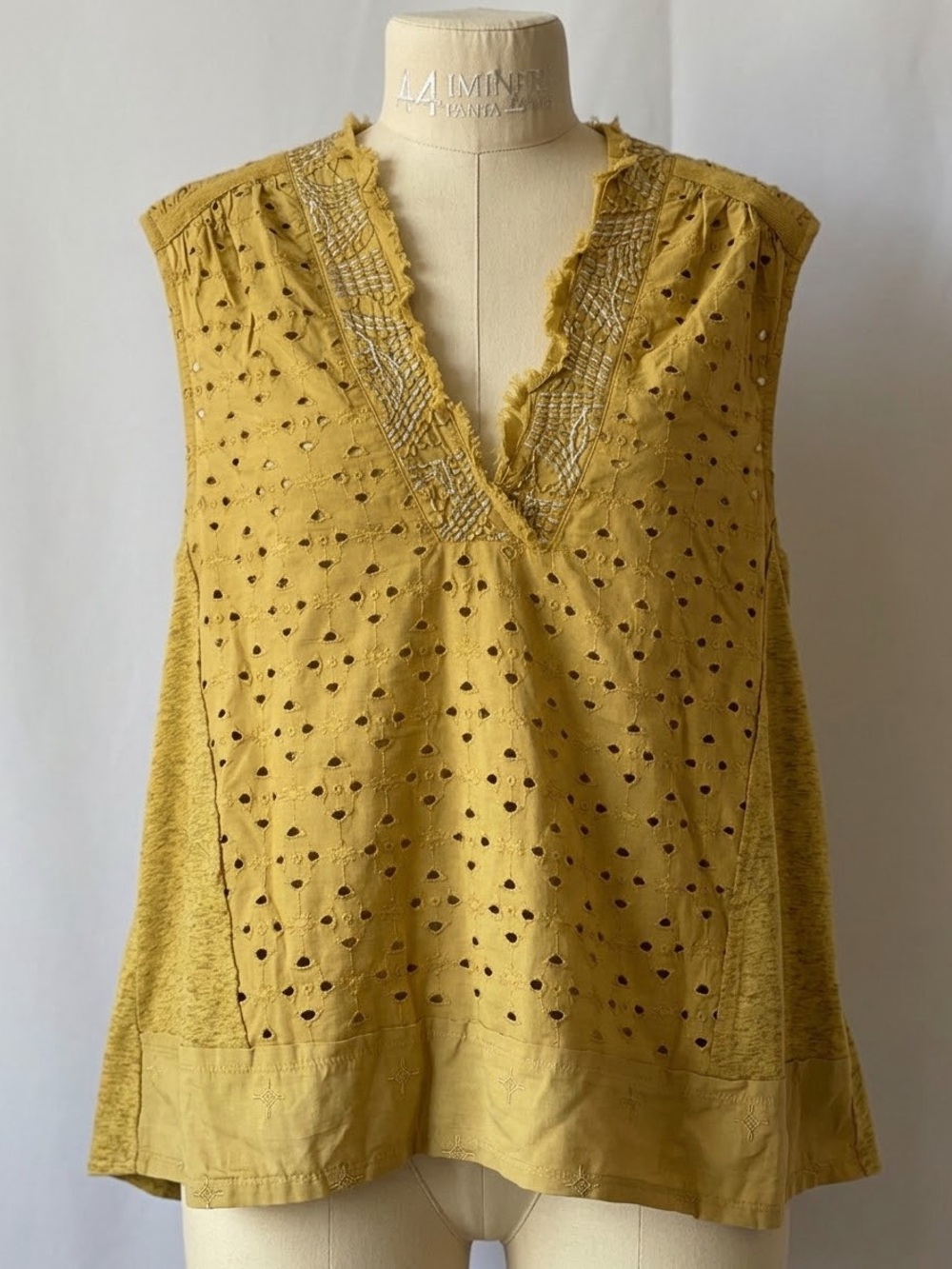 Anthropologie Akemi + Kin Cadiz Ochre Eyelet Sleeveless Blouse. Boho Naturalist